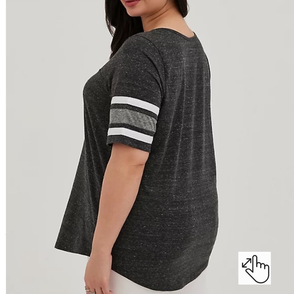NWT! TORRID 2 NOTCH VARSITY TEE - TRIBLEND JERSEY BLACK - Picture 2 of 8